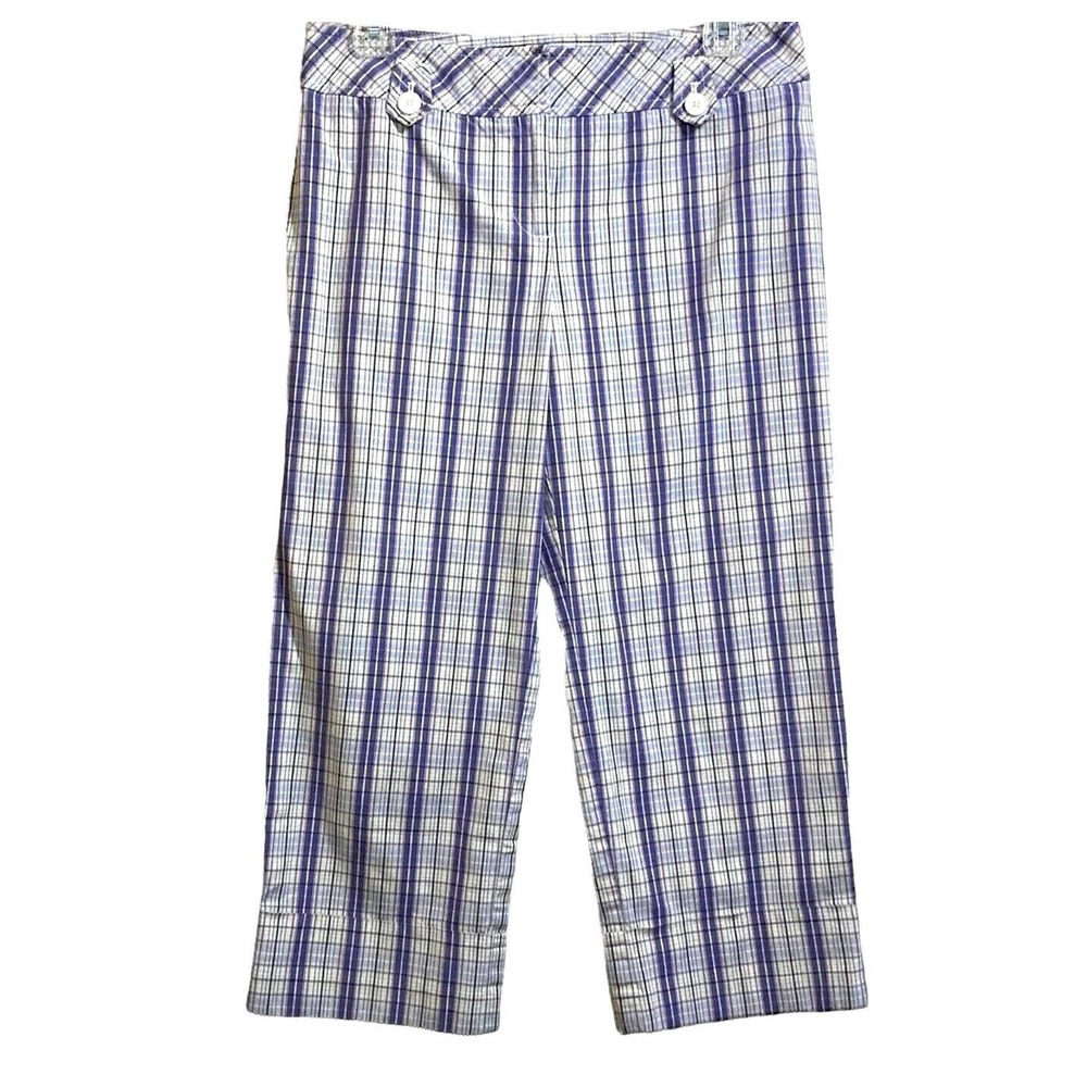 2 for $15 SALE Purple Plaid Crop Pants Capri White Button Details Cuffed by Loft